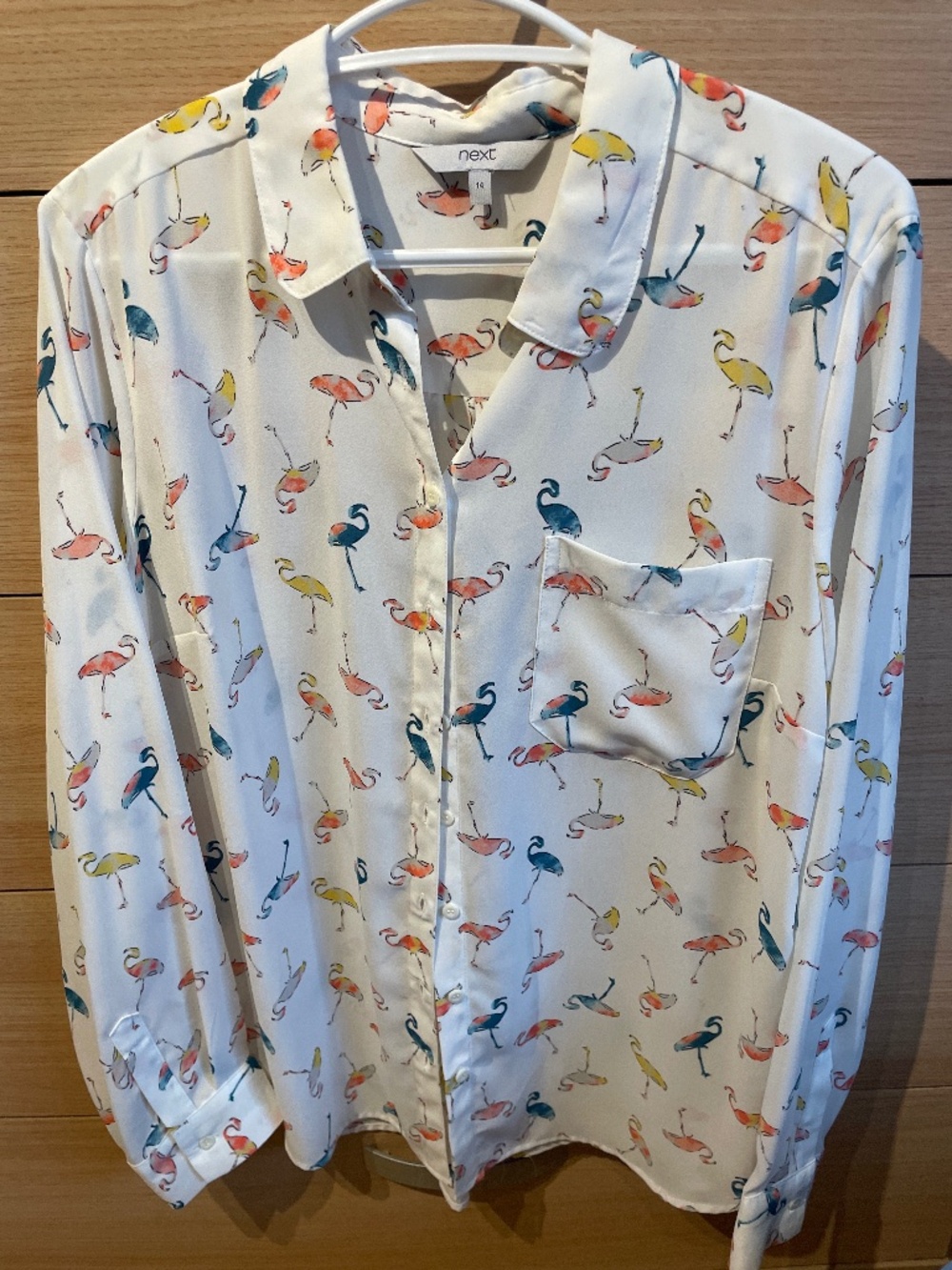 Ladies cream flamingo long sleeved blouse